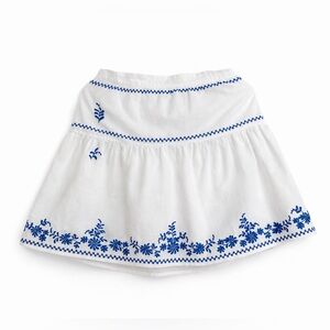 Embroidered White Cotton Mini Skirt for Girls